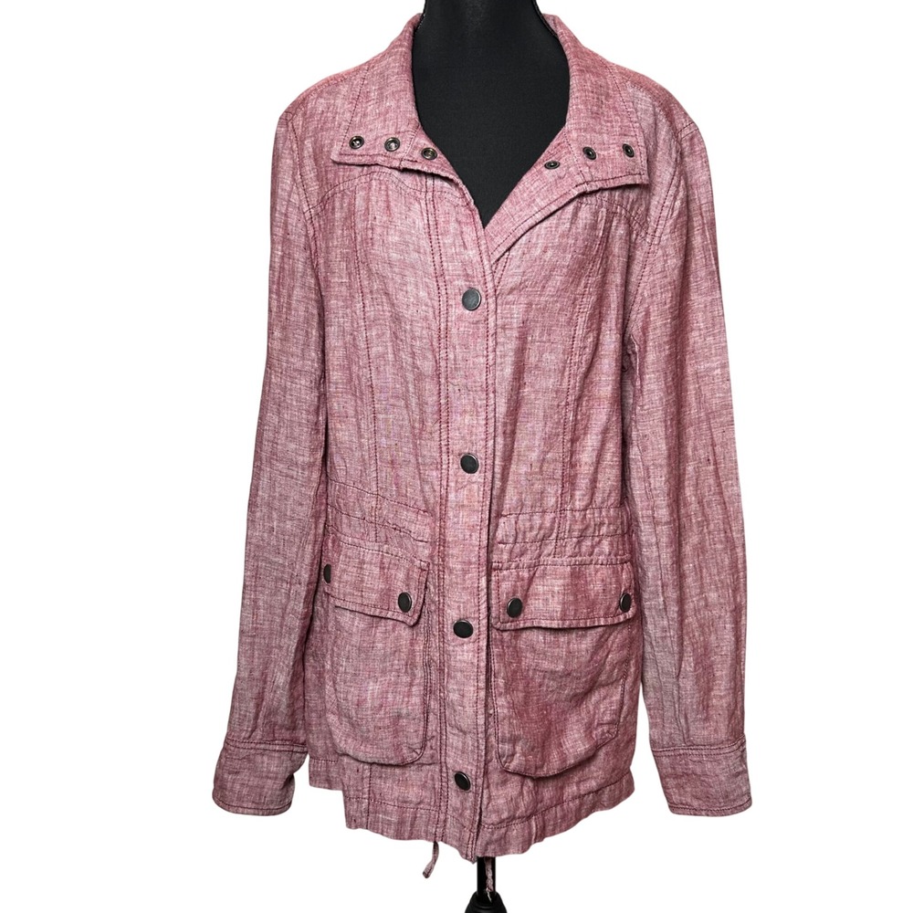 Caslon Women Small 100% Linen Utility Field Jacket Mauve Snap Front Drawstring‎